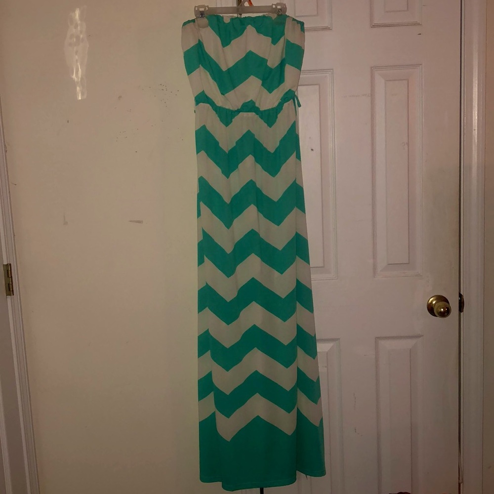 turquoise and white chevron maxi dress